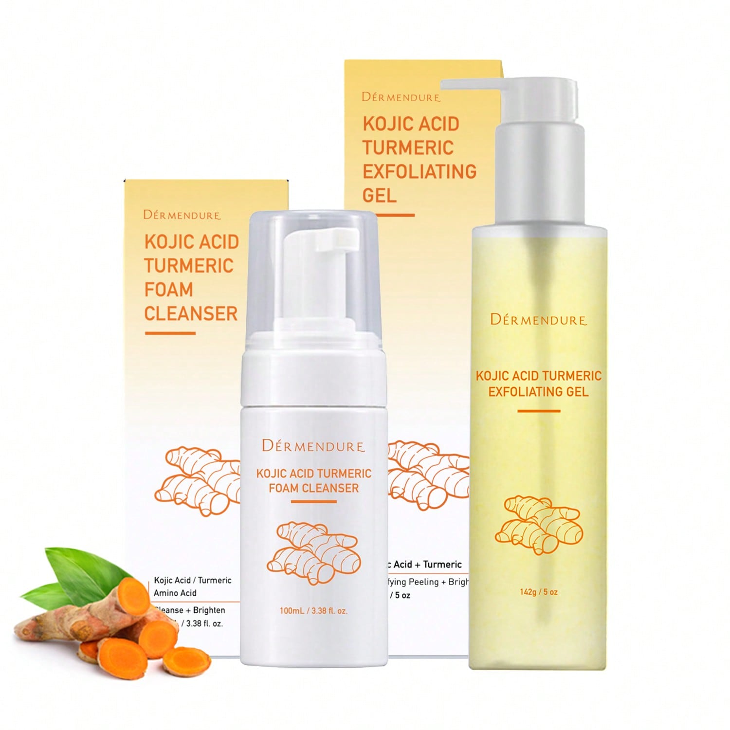 2-in-1 Turmeric & Kojic Acid Brightening Set : Dark Spot Remover, Dead Skin Cells Remover, Skin Brightening, Even Tone