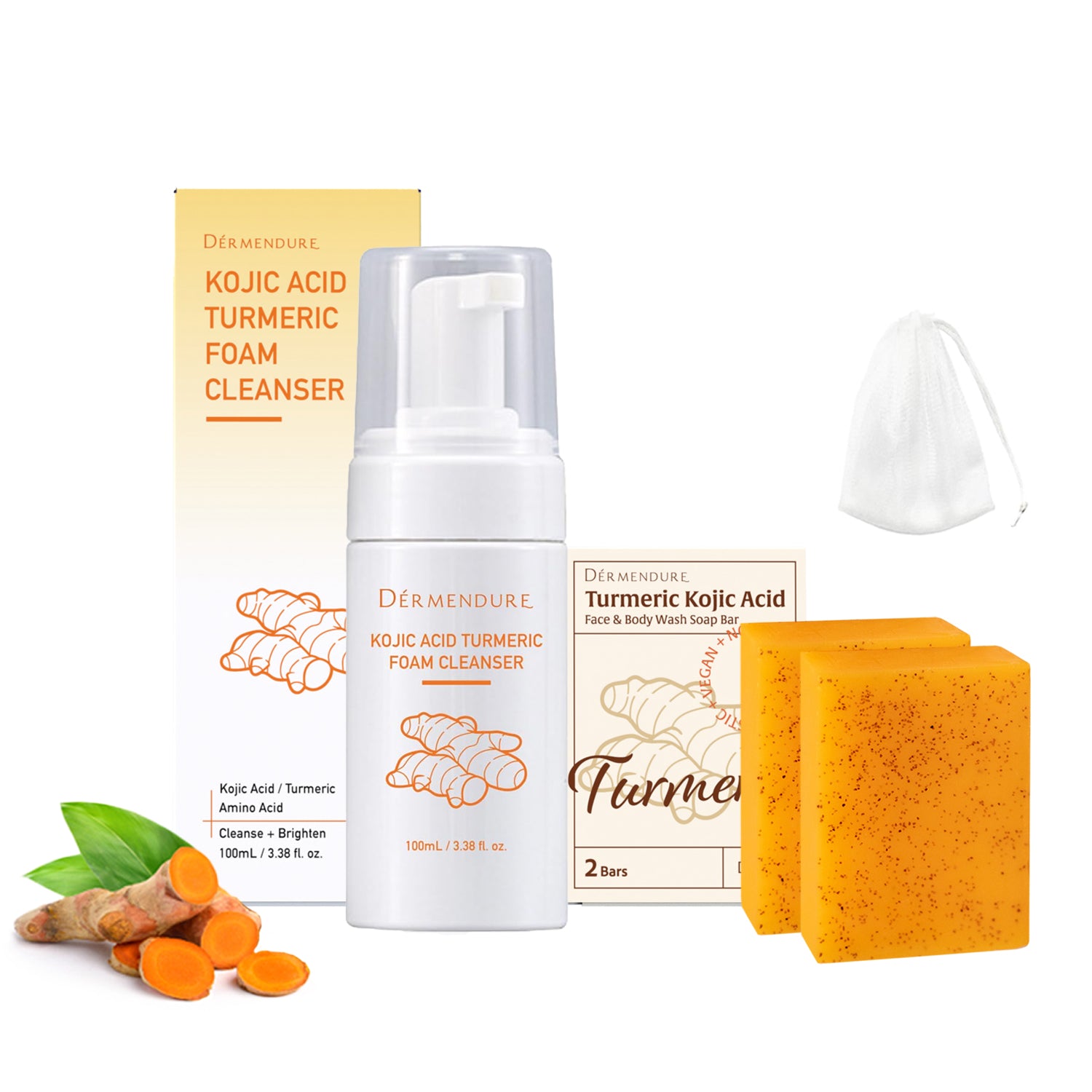 2-in-1 Turmeric & Kojic Acid Brightening Face & Body Wash Set: Dark Spot Remover, Skin Brightening, Even Tone