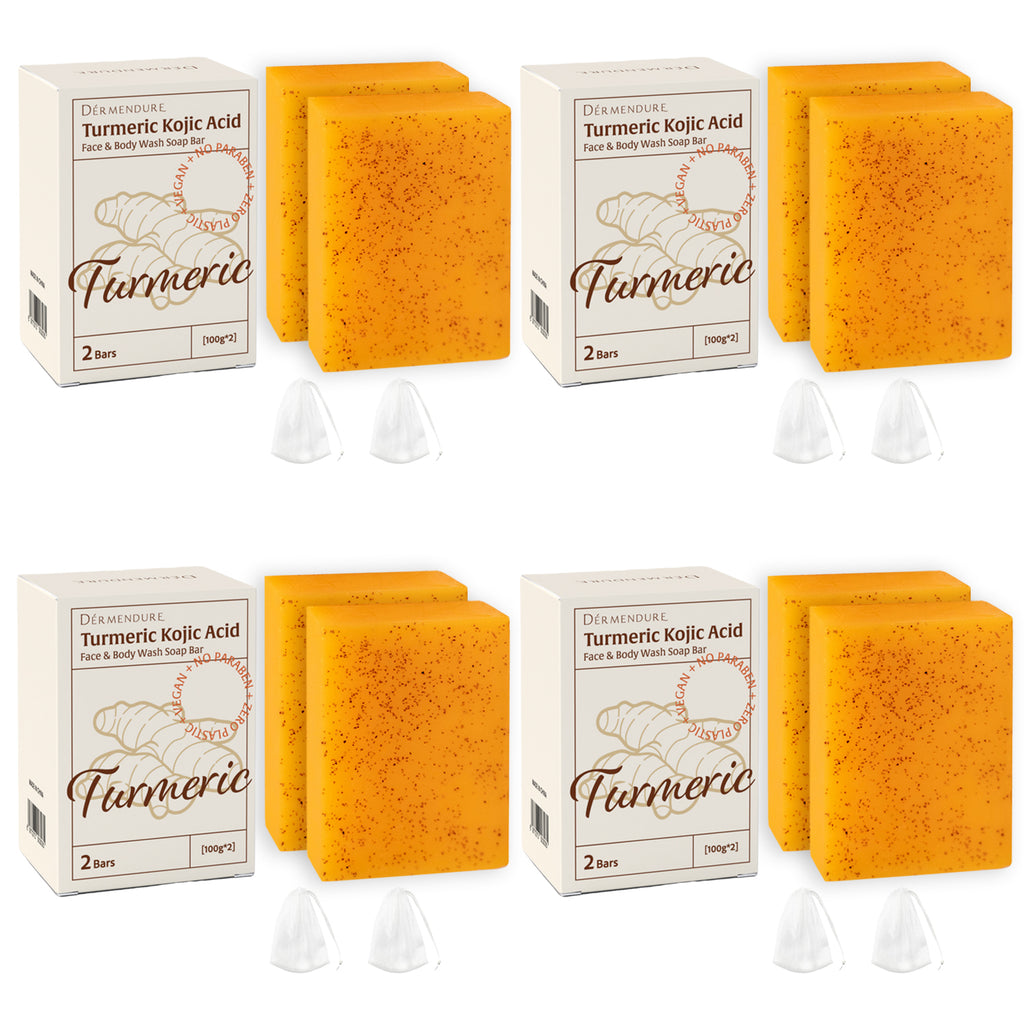 4 Pack - Turmeric Kojic Acid Soap – Hand-made Soap, Cold Process, Dark Spot Remover for Face & Body, Skin Brightening, Even Tone